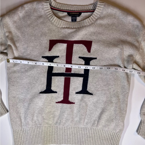 Tommy Hilfiger Girls Oak Heather TH Logo Sweater - Size Girls Large - Crewneck - Picture 6 of 8